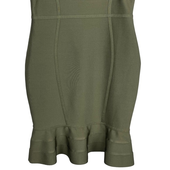 BEBE BUSTIER BODYCON OLIVE GREEN STRETCH MERMAID HEM MIDI DRESS - Picture 9 of 14